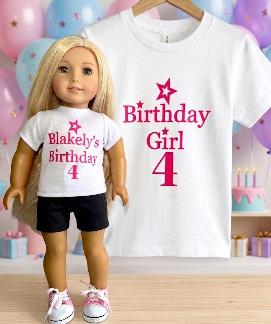 BIRTHDAY GIRL 4 & DOLL Matching Tees