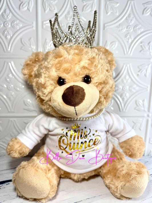 MIS QUINCE Personalized Teddy Bear Shirt: Custom Design Quinceañera Birthday Gift Made to fit most 14 inch Bears