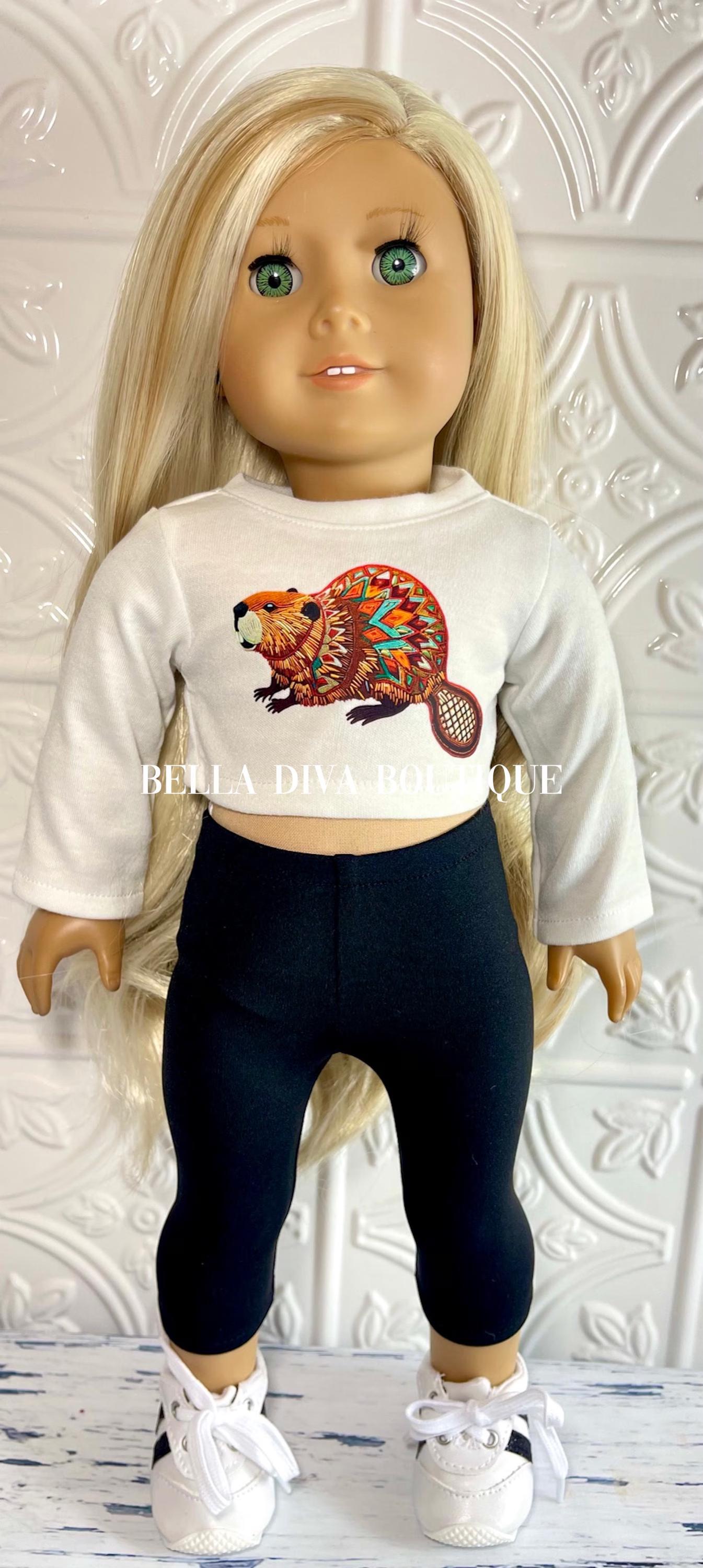 CUSTOM DESIGN Long Sleeve Ivory Crop Top Made to fit 18" Girl Dolls -PERSONALIZED Doll Tees