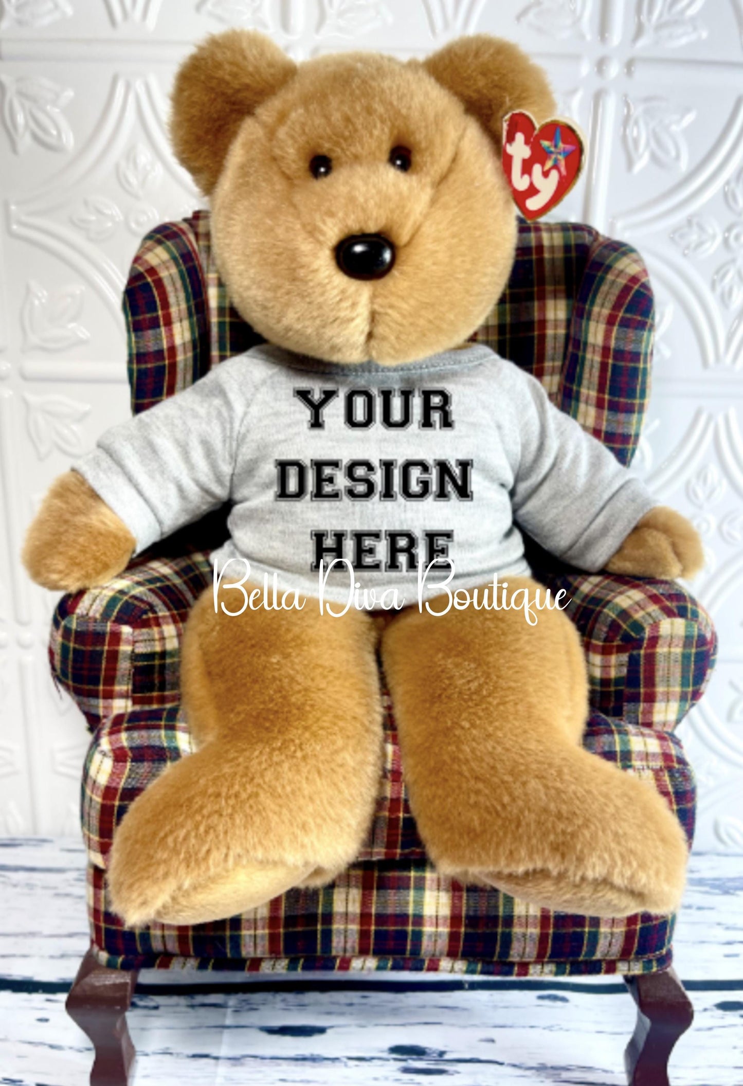 CUSTOM DESIGN Teddy Bear Shirt-PERSONALIZED Name Daddy Hug Bear, Animals Plushies Gift T-Shirt, Photo & Text Tee made to fit 14" Bears