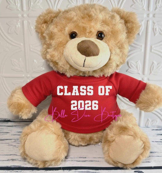 CLASS of 2026 GRADUATION Custom Design Teddy Bear Shirt: Personalized Plushie Tee Fits Most 14" Stuffed Animals