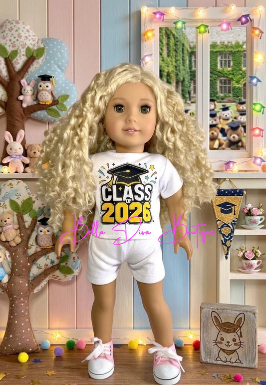 18" Girl Doll GRADUATION CLASS Of 2026 Shirt- Custom Graduated Personalized Doll Tee- Custom Graphic Design Top Made to fit 18 Inch Dolls
