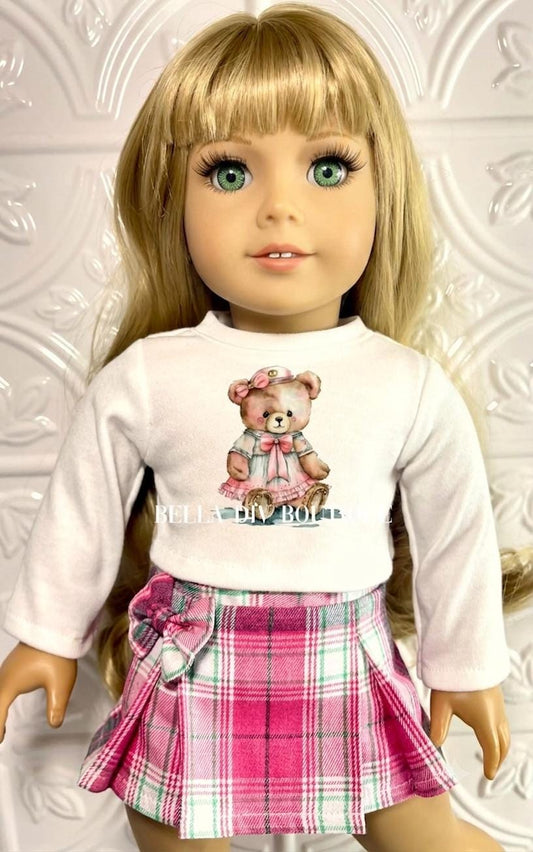 CUSTOM DESIGN Long Sleeve Ivory Crop Top Made to fit 18" Girl Dolls -PERSONALIZED Doll Tees