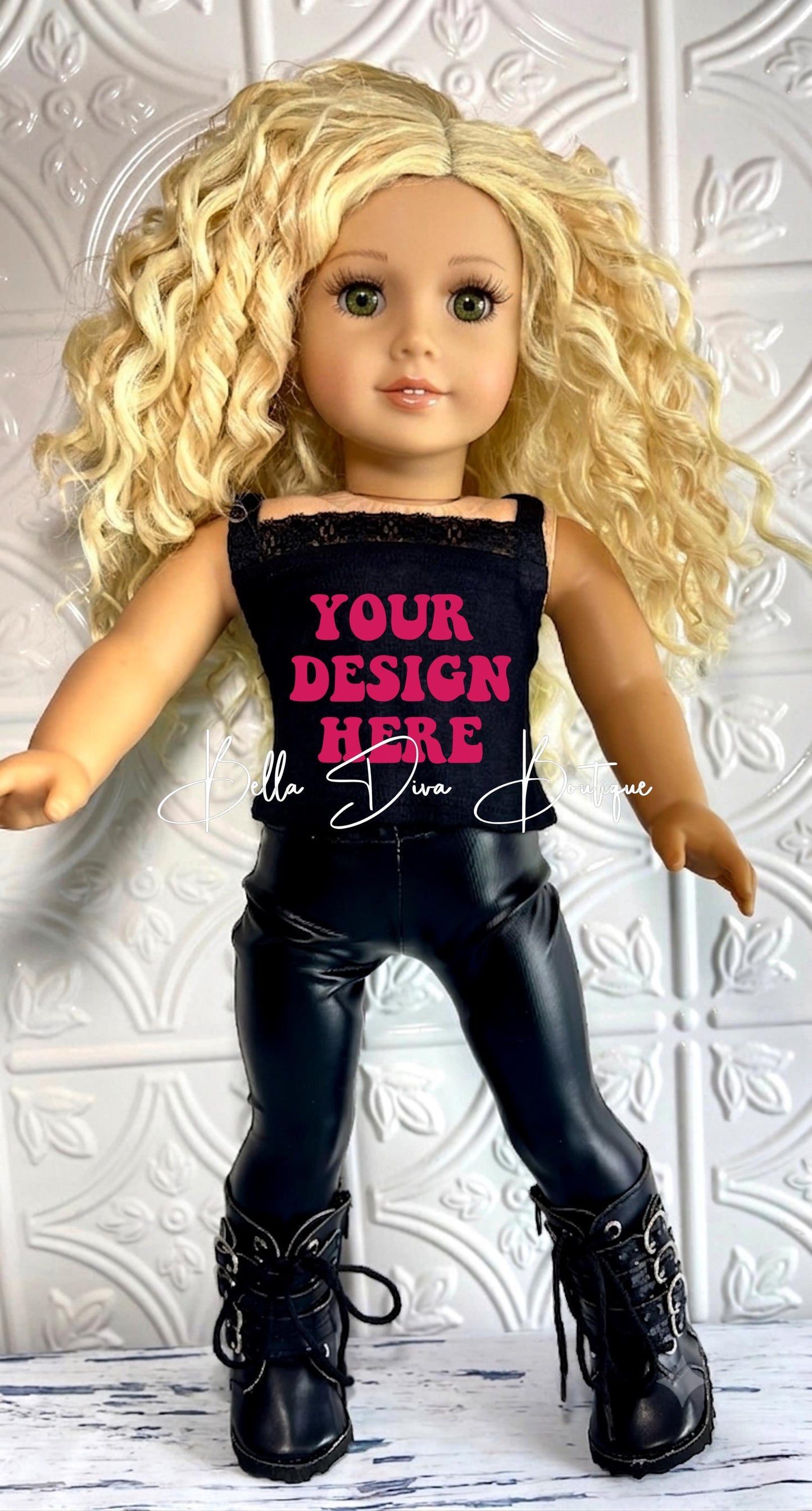 Custom Design 18-Inch Doll Black Tank Top | Personalized Sleeveless Tee