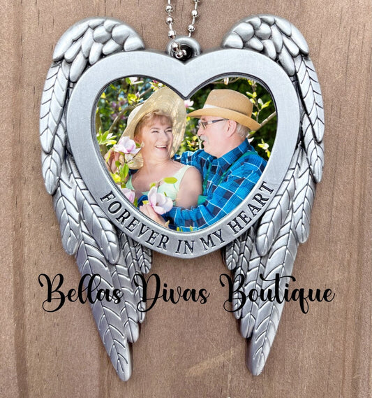 PERSONALIZED Angel Wings Photo Ornament – Forever In My Heart Remembrance Charm