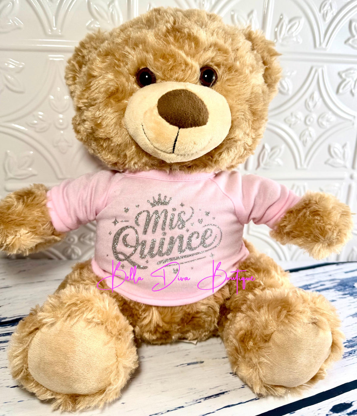 MIS QUINCE Personalized Teddy Bear Shirt: Custom Design Quinceañera Birthday Gift Made to fit most 14 inch Bears